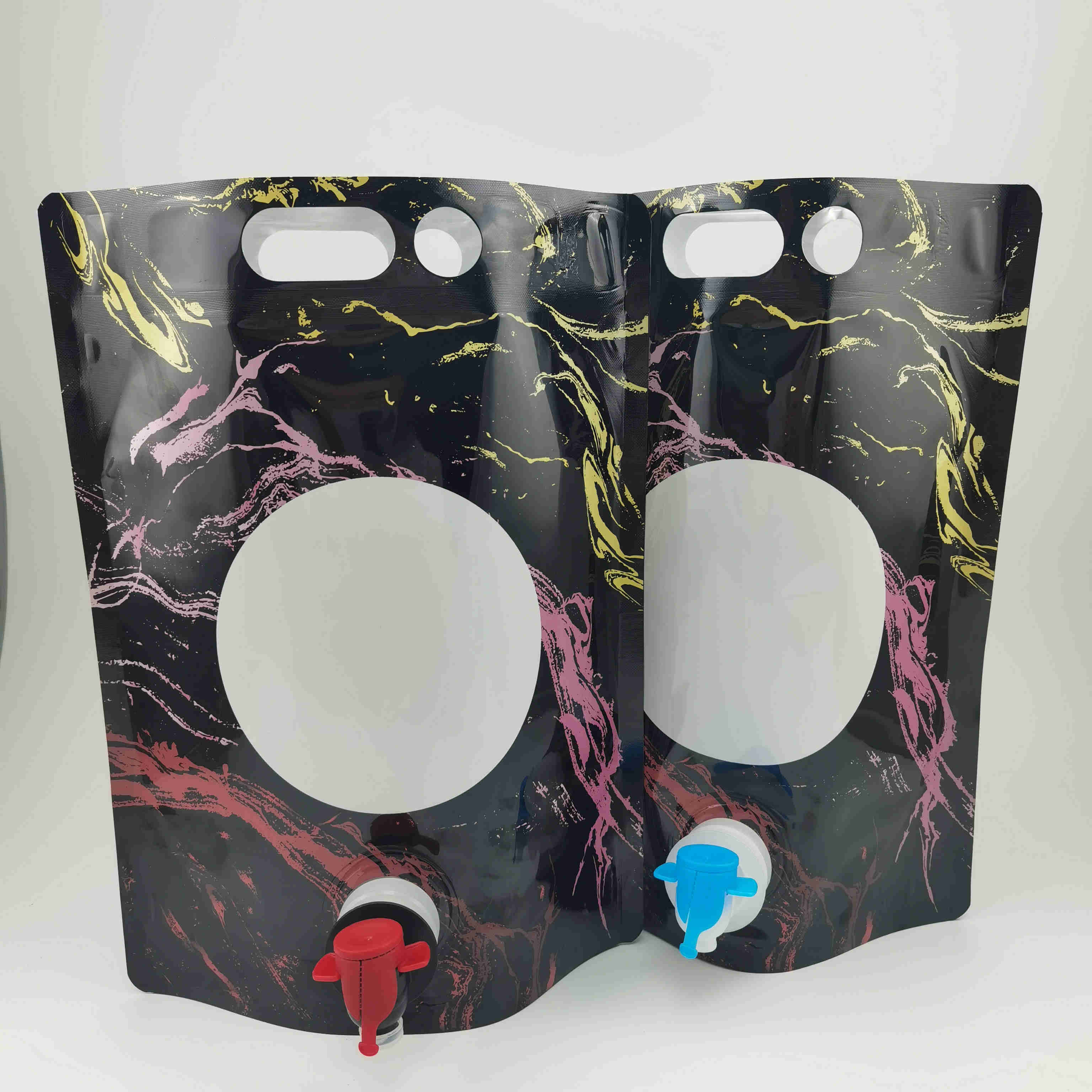 工廠(chǎng)定制果汁飲料雙插底袋 3L、5L蝶閥紅酒BIB盒中袋液體包裝自立袋